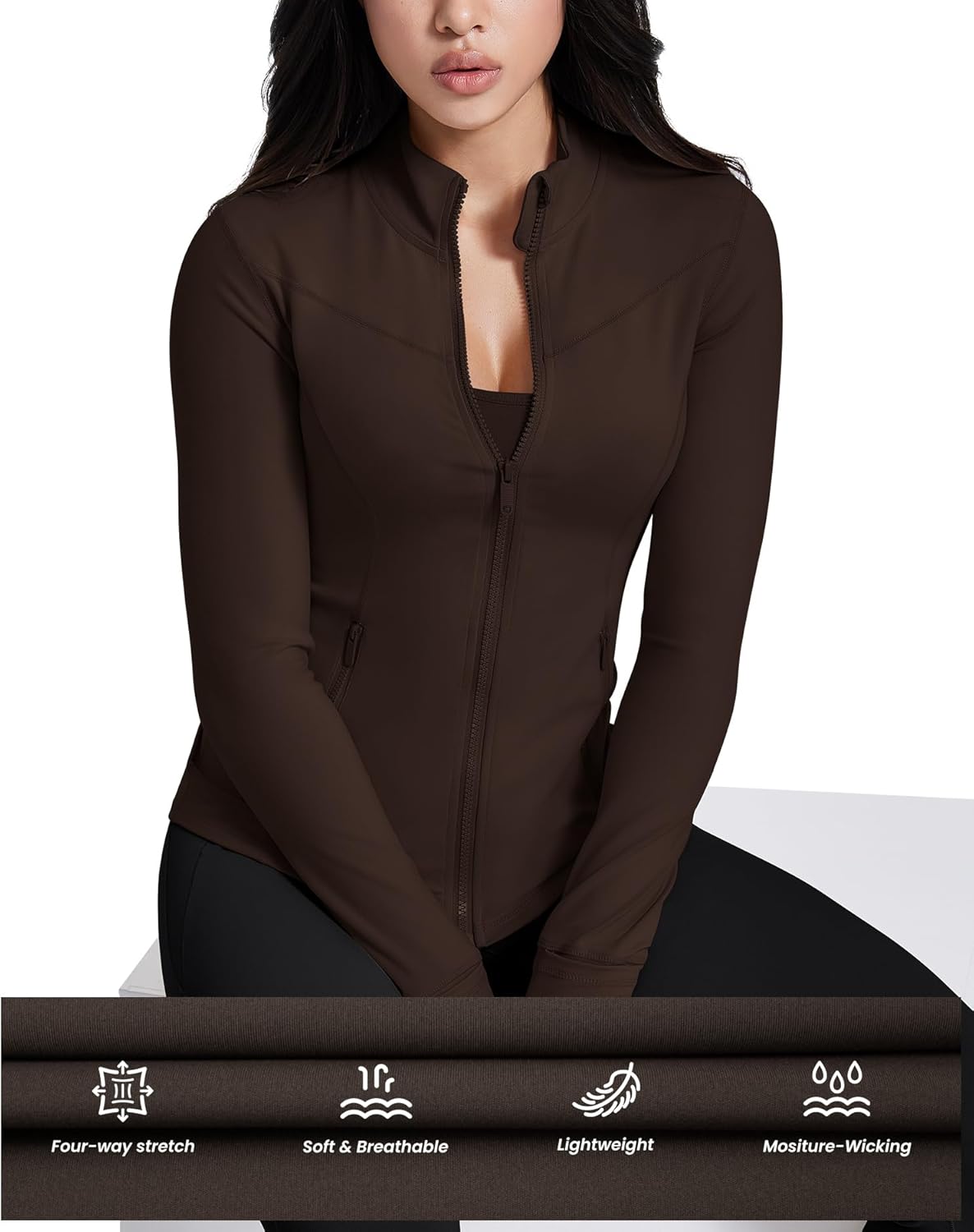 AVGO Womens Running Jackets Lightweight Slim Fit Workout Jacket Zip Up Athletic Track Gym Tops with Pockets & Thumb holes - Image 5