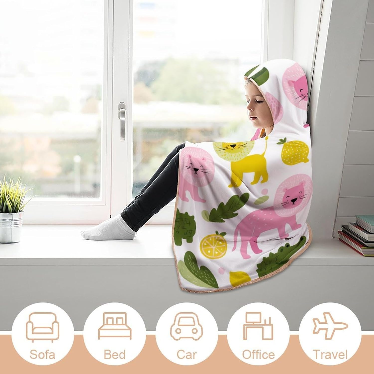 Lion Crocodile Lemon Wearable Blanket Hoodie | Flannel Fuzzy Machine Washable Home Camping Lounging