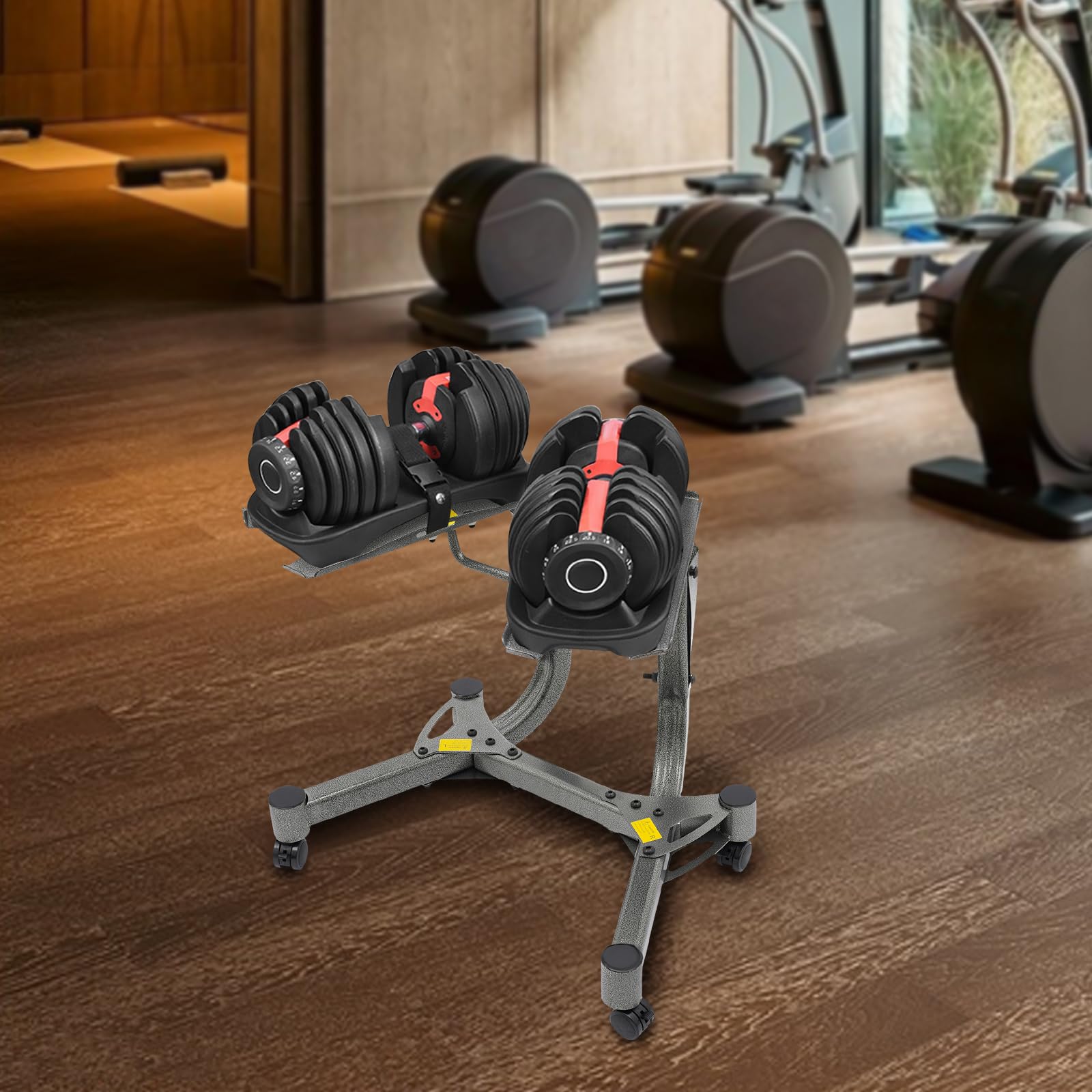 Supporto per manubri corti, regolabile, fino a 100 kg, con 4 ruote, supporto per manubri con 2 ripiani per manubri lunghi e manubri corti, supporto per dischi per palestra a casa