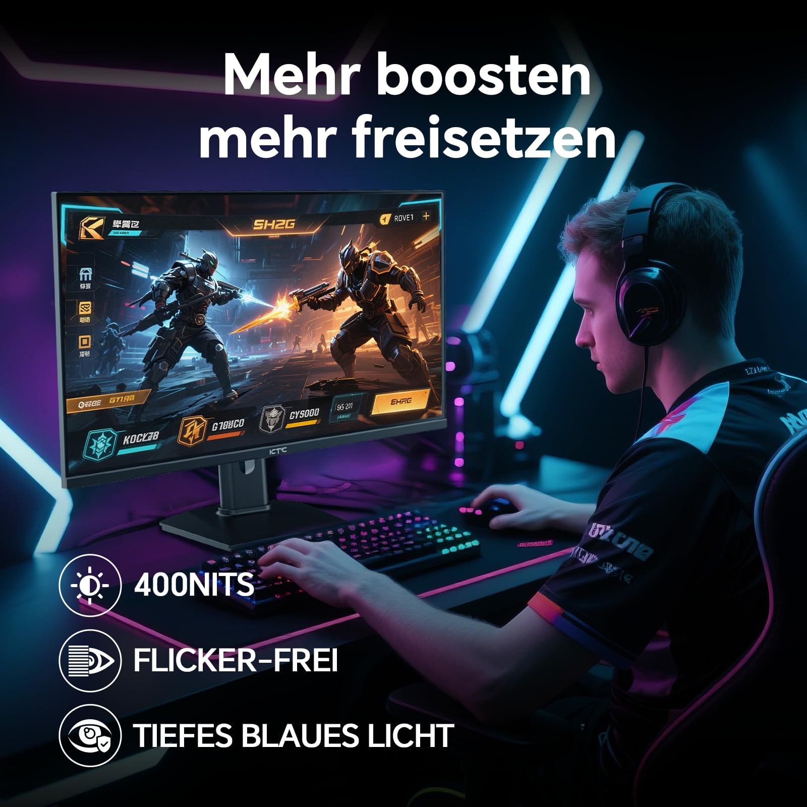 KTC Gaming Monitor 24 Zoll QHD 2K 180Hz Fast IPS 1ms HDR 400 Adaptive Sync 400 cd/m² VESA 100x100 mm