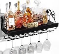 Vista 1 de Love-KANKEI Estante para vino con colgador de copas, estante para copas de vino de 17 pulgadas, estante flotante montado en la pared, estante