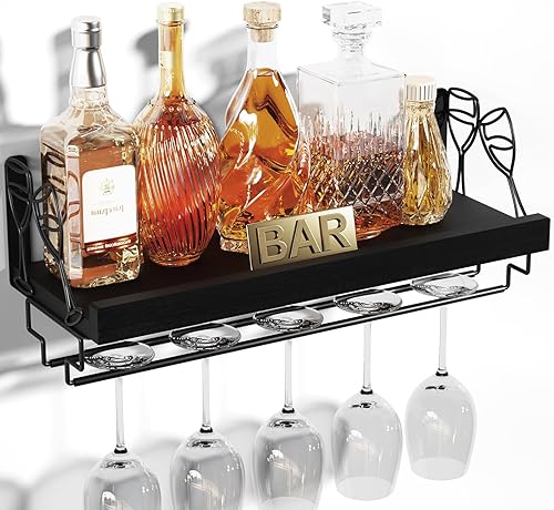 Love-KANKEI Estante para vino con colgador de copas, estante para copas de vino de 17 pulgadas, estante flotante montado en la pared, estante de