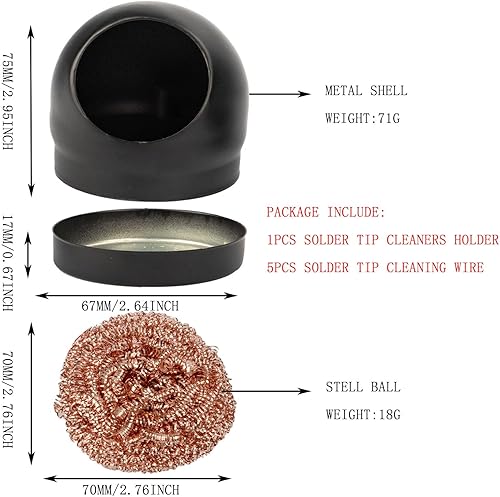 Miniatura 9 de Kaisiking Limpiador de puntas de soldador, alambre de limpieza de punta de soldadura y estación de soporte, latón en espiral suave con 3 piezas