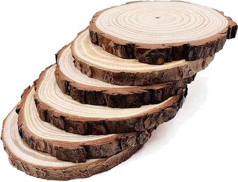 Unfinished Natural with Tree Bark Wood Slices 6 Pcs 16-17cm Disc Coasters Wood Coaster Pieces Craft Wood kit Circles Crafts Christmas Ornaments DIY Crafts with Bark for Crafts Rustic Wedding ORN