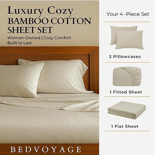 Miniatura 4 de BedVoyage Soft Queen Sheets - Juego de sábanas de lujo para dormitorio, 4 piezas de ropa de cama de enfriamiento más suave, viscosa derivada de