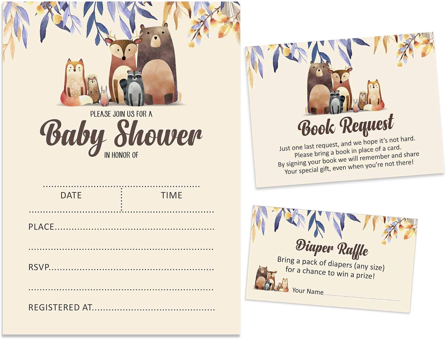 Set of 30 Jungle Animals Baby Shower Invitations-Diaper Raffle Tickets and Baby Shower Book Request Cards Gender Neutral Invites Its A Boy Its A Girl