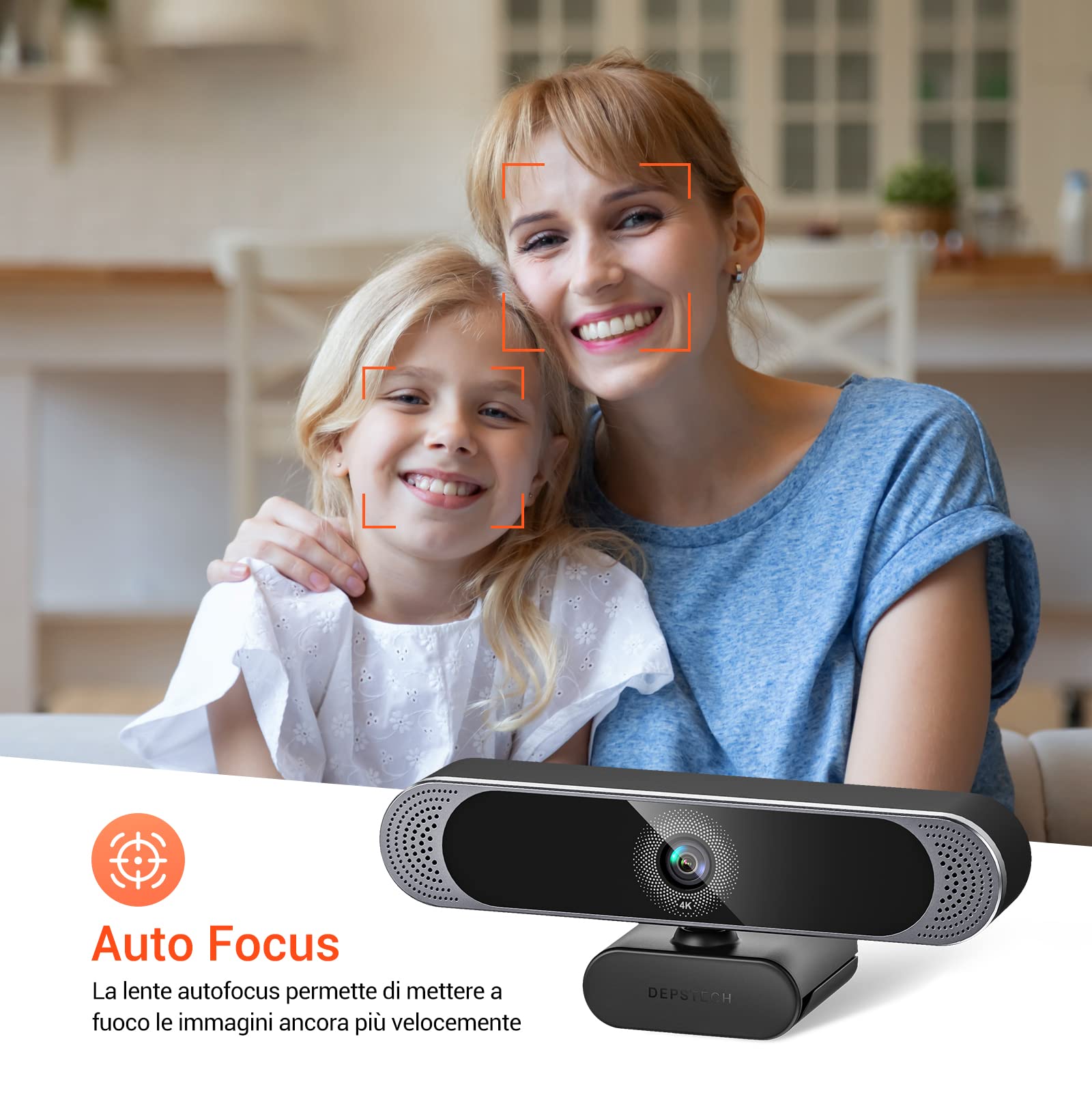 DEPSTECH Webcam 4K, DW49 Webcam HD Autofocus con Sensore da 1/3'', Doppio Microfono Antirumore, Coprilente e Treppiede, per Streaming su PC Windows, Mac, Laptop, Zoom, Skype, YouTube