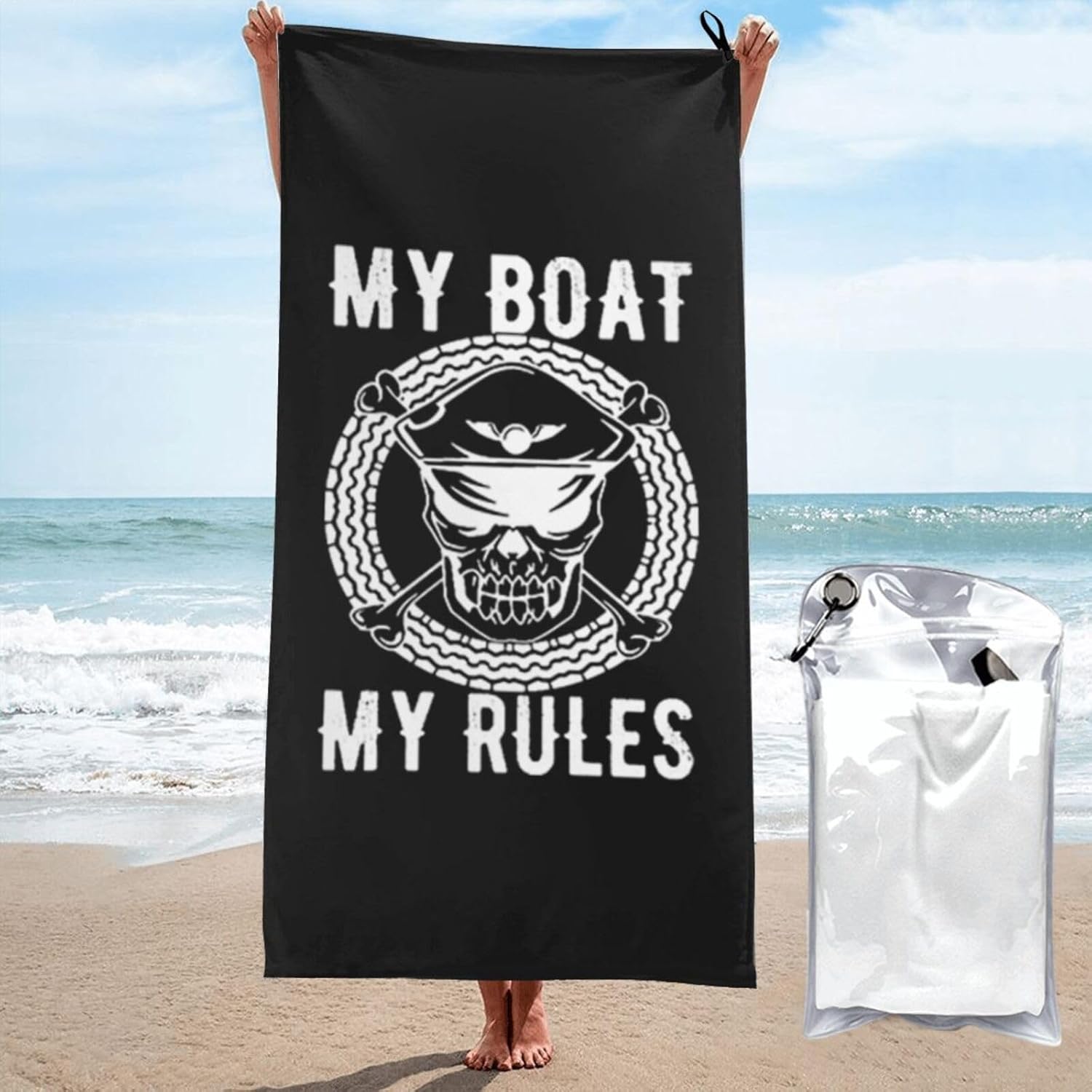 Beach Towel My Boat My Rules Sand-Free Towels for Travel Sports Quick Dry Camping Towels