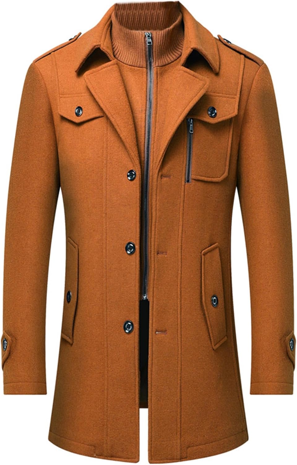 SEMATOMALA Men's Stand Collar Wool Blend Jacket Single Breasted Business Windbreaker Pea Coat Winter Outerwear