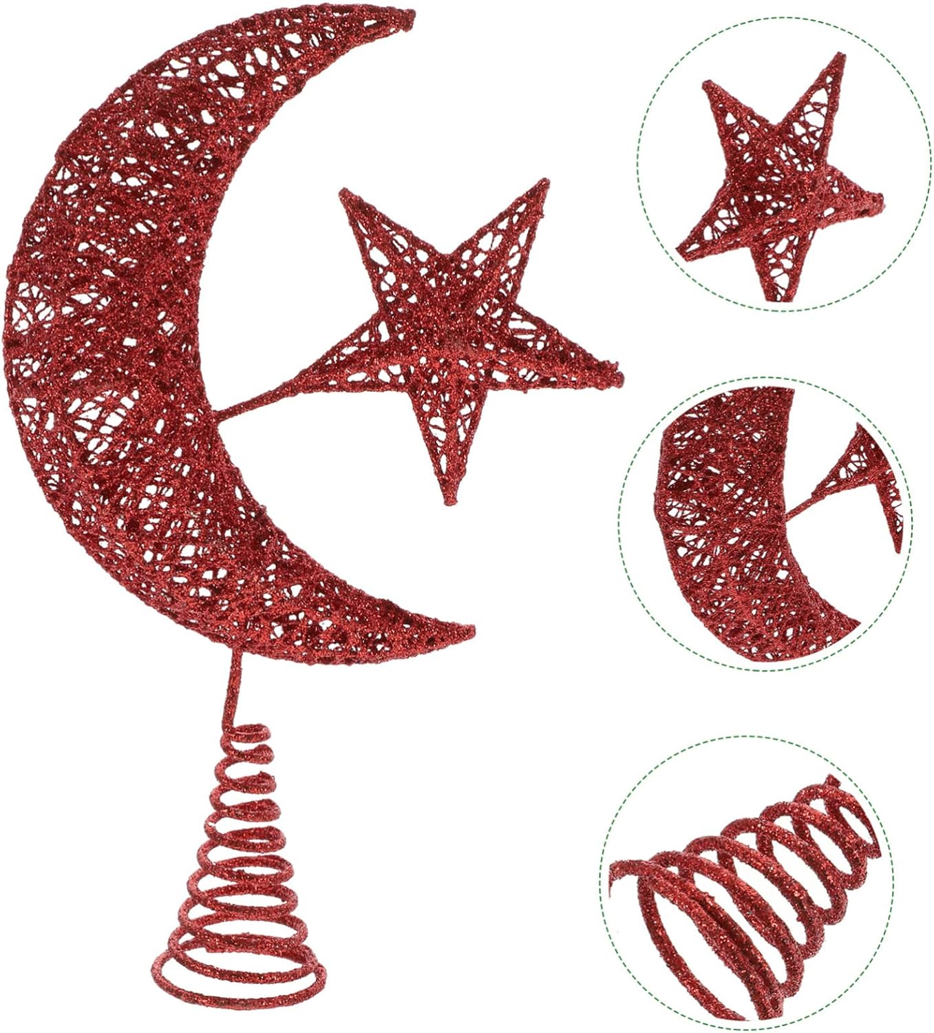 Red Iron Star Moon Christmas Tree Topper Holiday Festival Ornament for Xmas Decoration