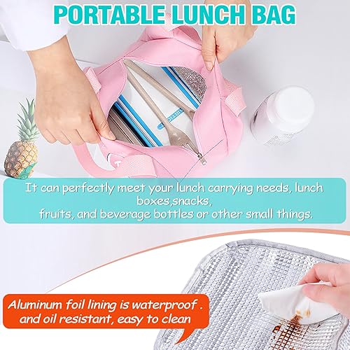Miniatura 6 de Bolsa de almuerzo aislante con asa, bolsa de almuerzo reutilizable, bolsa estilo bento, estuche para almuerzo con bolsillo para pícnic, trabajo,