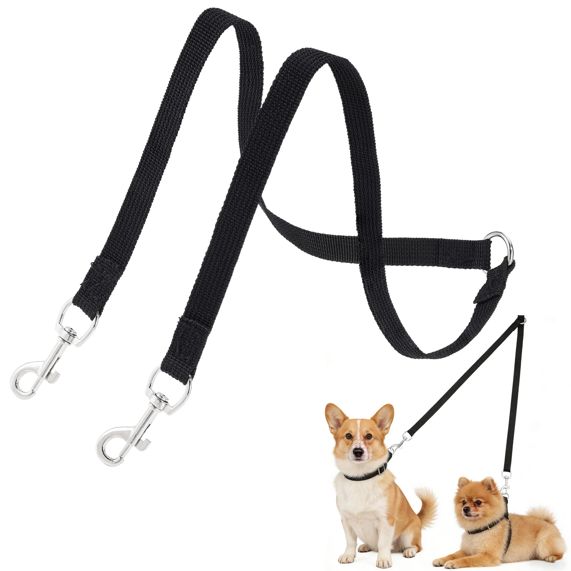 CozyCabin Correa de Perro Doble Duradera sin enredos para 2 Perros, Gatos, Mascotas pequeñas, Correa para Caminar y Correr (Nailon, Negro)