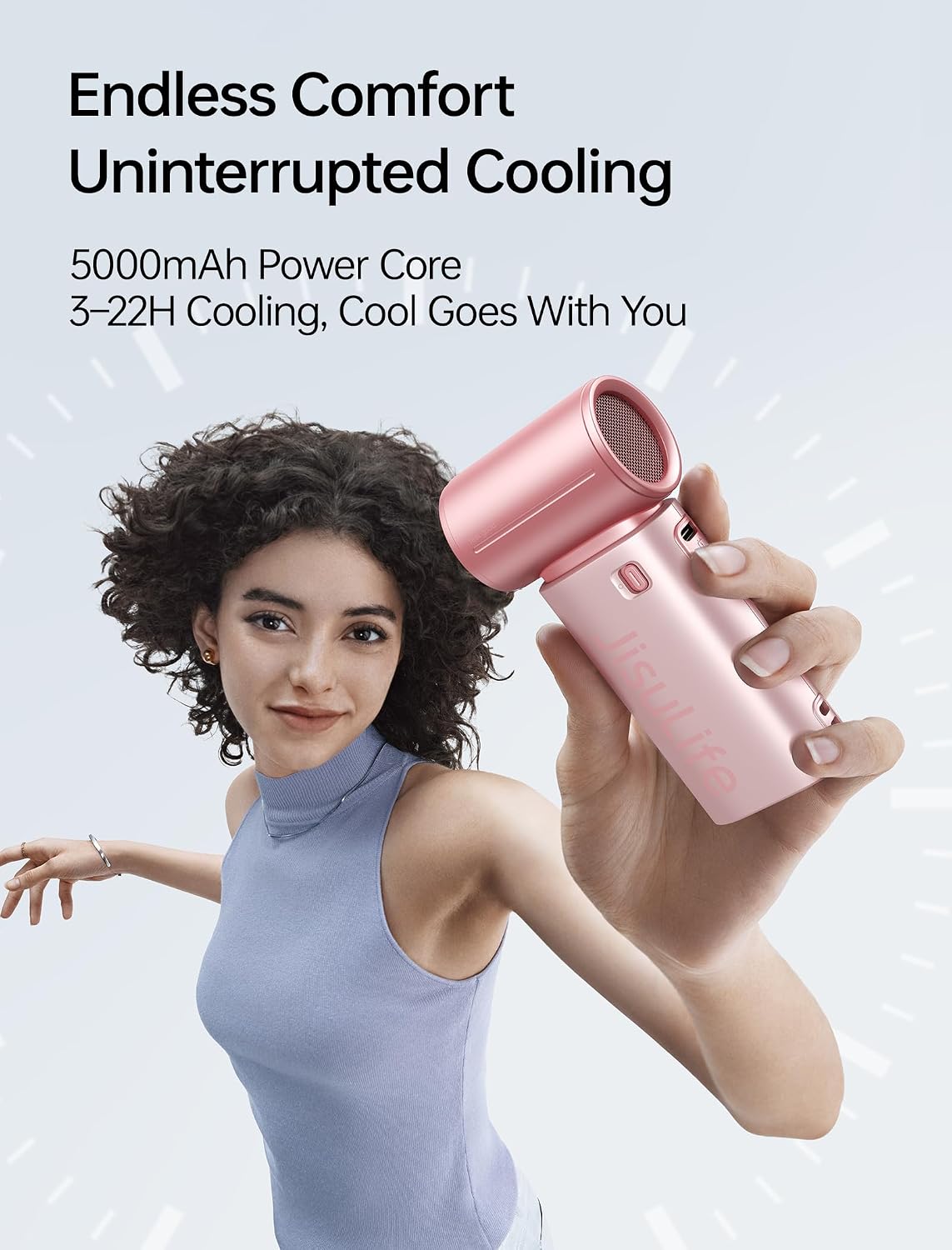 JISULIFE Mini Handheld Fan Life9S - Sleek Chrome: Turbo Power, 22 Hours Cooling, LED Display, 5000mAh, 5-Speed, Small Portable Fan for Travel, Cruise, Concerts, Trendy Gifts for Women Men-Pink thumbnail