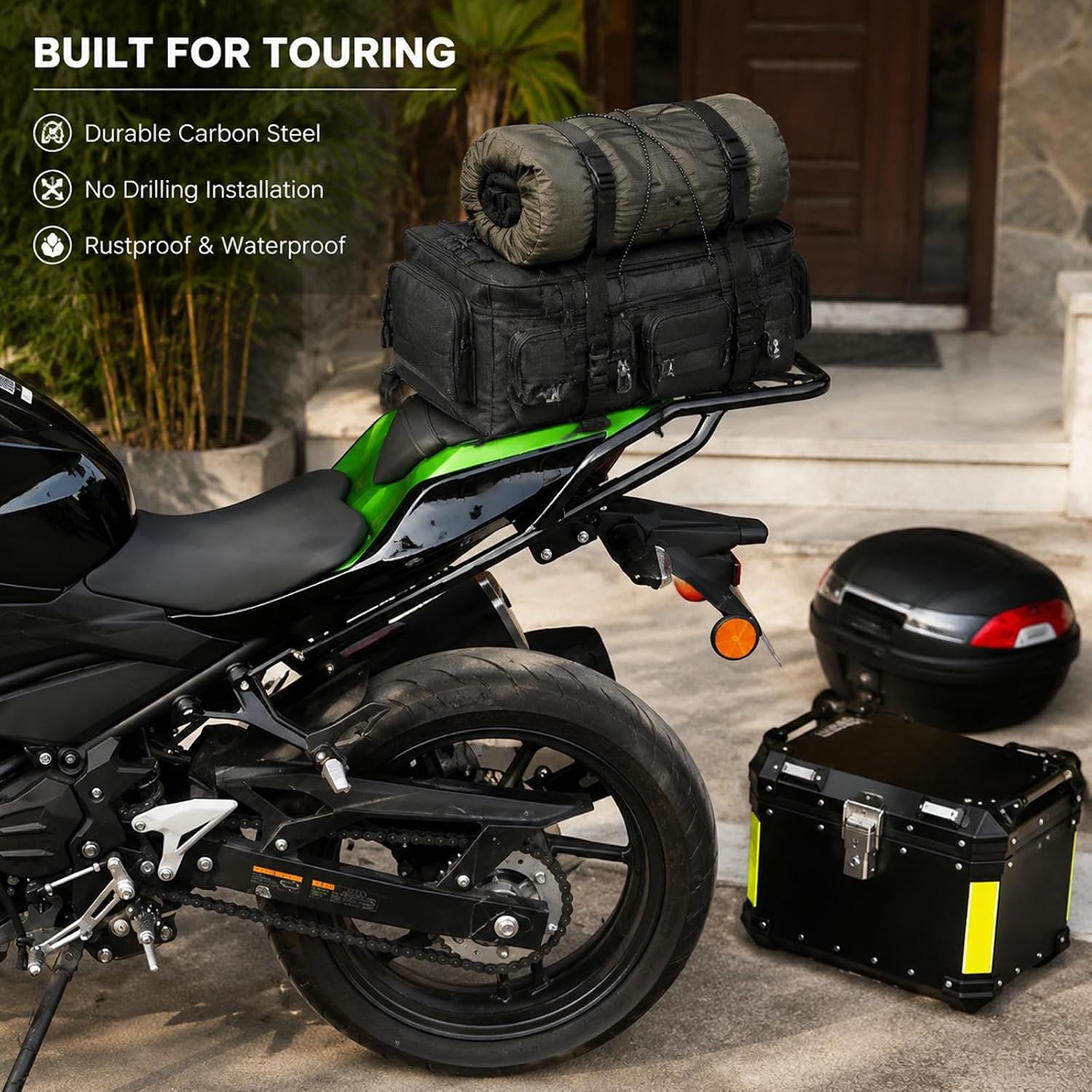 Heavy Duty Motorcycle Luggage Rack Compatible with Kawasaki Ninja 400 Z400 | 2018-2023 Top Case Holder Tail Bag Bracket Cargo Carrier 55lbs Capacity, Urban Daily Travel Touring Camping Trip Use, Steel