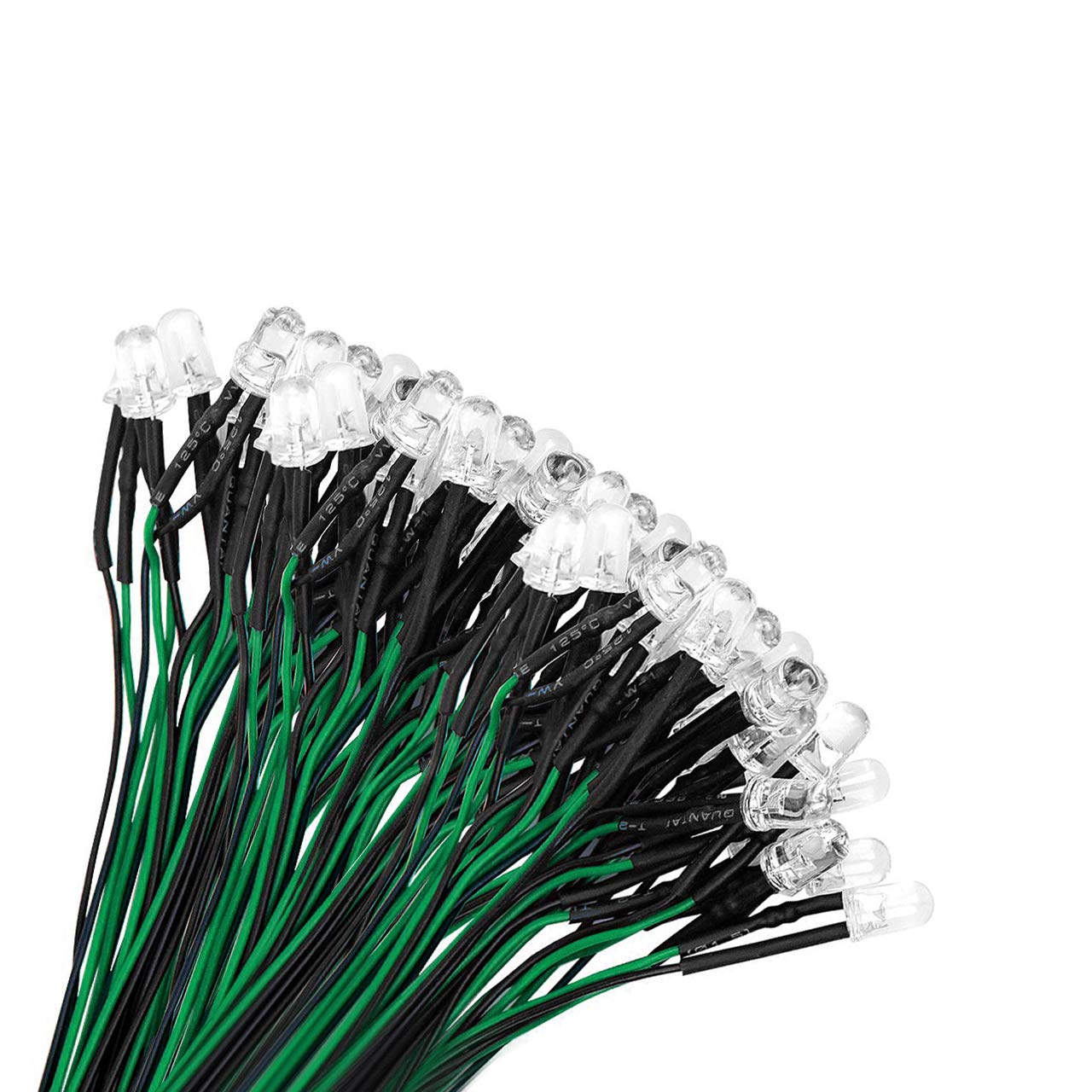 YIXISI 100 PCS 5mm LED Diodes Light, Emitting Diode, Round Head LED Lamp, Ultra Bright 12V, 20cm Pre Wired, Green