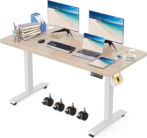 Vista 21 de Escritorio eléctrico de pie de 55 x 24 pulgadas, altura ajustable, escritorio para oficina en casa, computadora, estación de trabajo, memoria