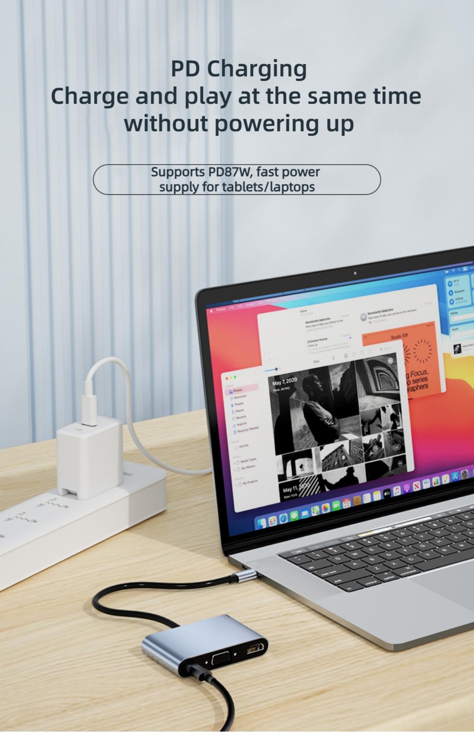 Hub USB C, stacja dokująca z adapterem 10 w 1 z 4K HDMI, VGA, typ C, 87 W PD, 5 Gb/s USB3.0, RJ45 Ethernet, czytnik kart SD/TF, AUX 3,5 mm, kompatybilna z MacBook Pro/Air, innymi urządzeniami