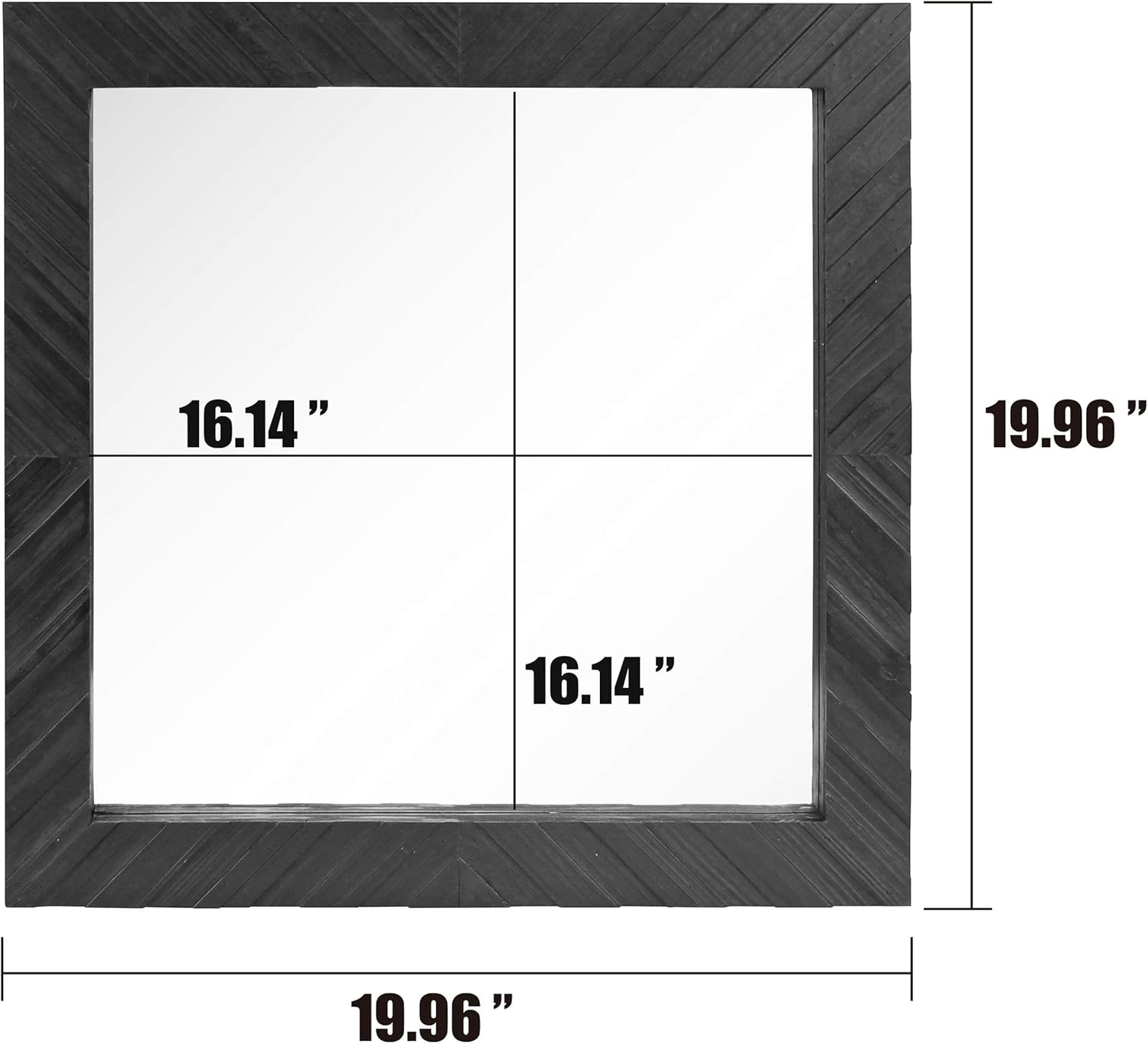 Stonebriar Black 20" x 20" Square Textured Black Wooden Chevron Hanging Wall Mirror with Attached Mounting Brackets, Decorative Decor for the Living Room, Bedroom, Bathroom, Hallway, and Entryway