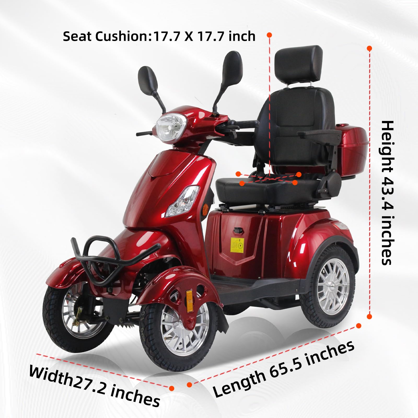 Dvsripa Mobility Scooters for Seniors,Heavy-Duty 4 Wheel Mobility Scooters for Travel,500LBS Capacity 800W All Terrain Handicap Scooters for Adults (Red-XL)