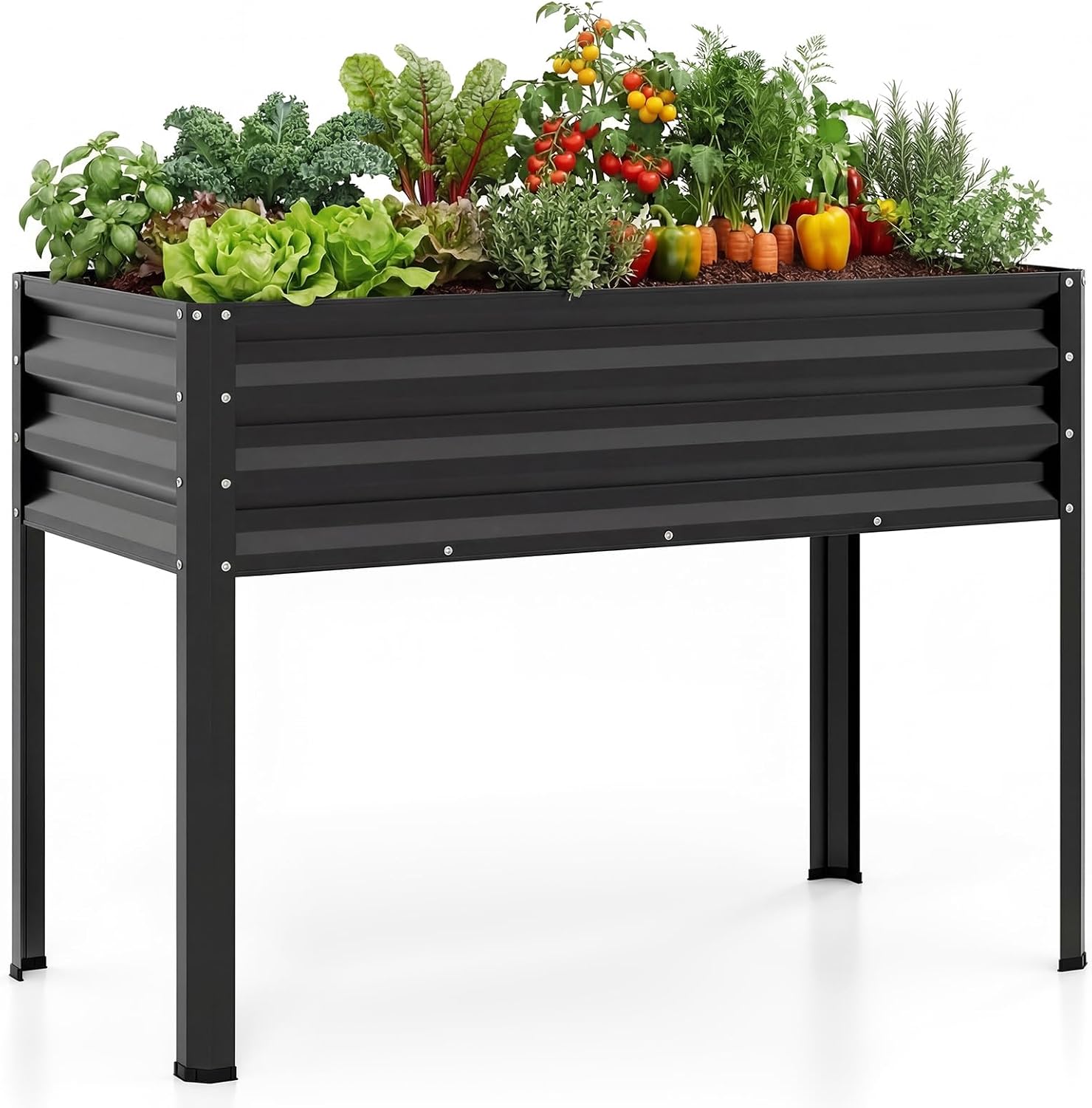 COSTWAY Metal Raised Bed, Raised Garden Bed up to 80 kg, Planter with Drainage Holes, for Vegetables, Fruit, Flowers, Herbs, Herb Bed for Balcony, Garden, Patio, 112 x 55 x 81 cm (Black)
