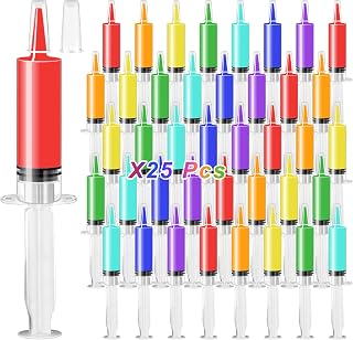 25 Pcs Halloween Syringe Shot Party Favors – 20ml Reusable Plastic Drink Syringes with Tip Caps for Jelly Shots, Trick-or-Treat Goodie Bag Fillers, Bachelorette and Nurses Graduation Party Supplies