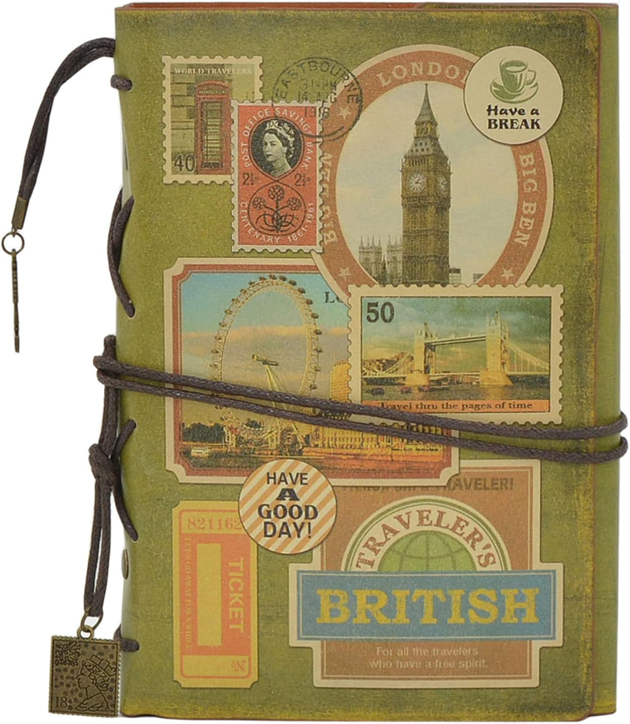 NectaRoy Retro Vintage Leather Writing Journal Notebook, 6-Holes European Style Spiral Bound Loose-Leaf Refillable Daily Sketchbook Diary Traveler with Blank Inserts and Zipper Pocket, 185x130mm