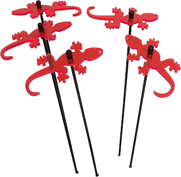 SunCatcher Garden Decor Ornaments Geckos, Set of 5 Decorative Garden Stakes, 25cm/10 high Outdoor Yard Accessory, Great Gardeners Gift, ColourFluorescent Red