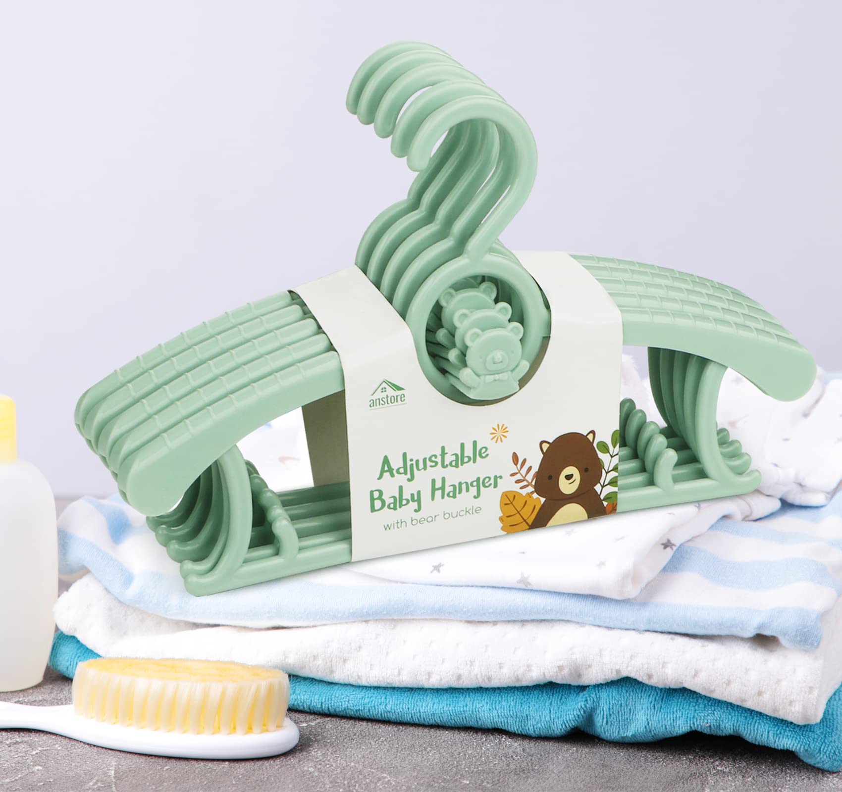 Anstore 20 Cintres en Plastique pour Enfants, 29-37cm Cintres Extensibles pour Bébé avec Crochets Empilables, Cintres Enfant pour économiser de l'espace, Antidérapants Cintres pour Vêtements (Vert)