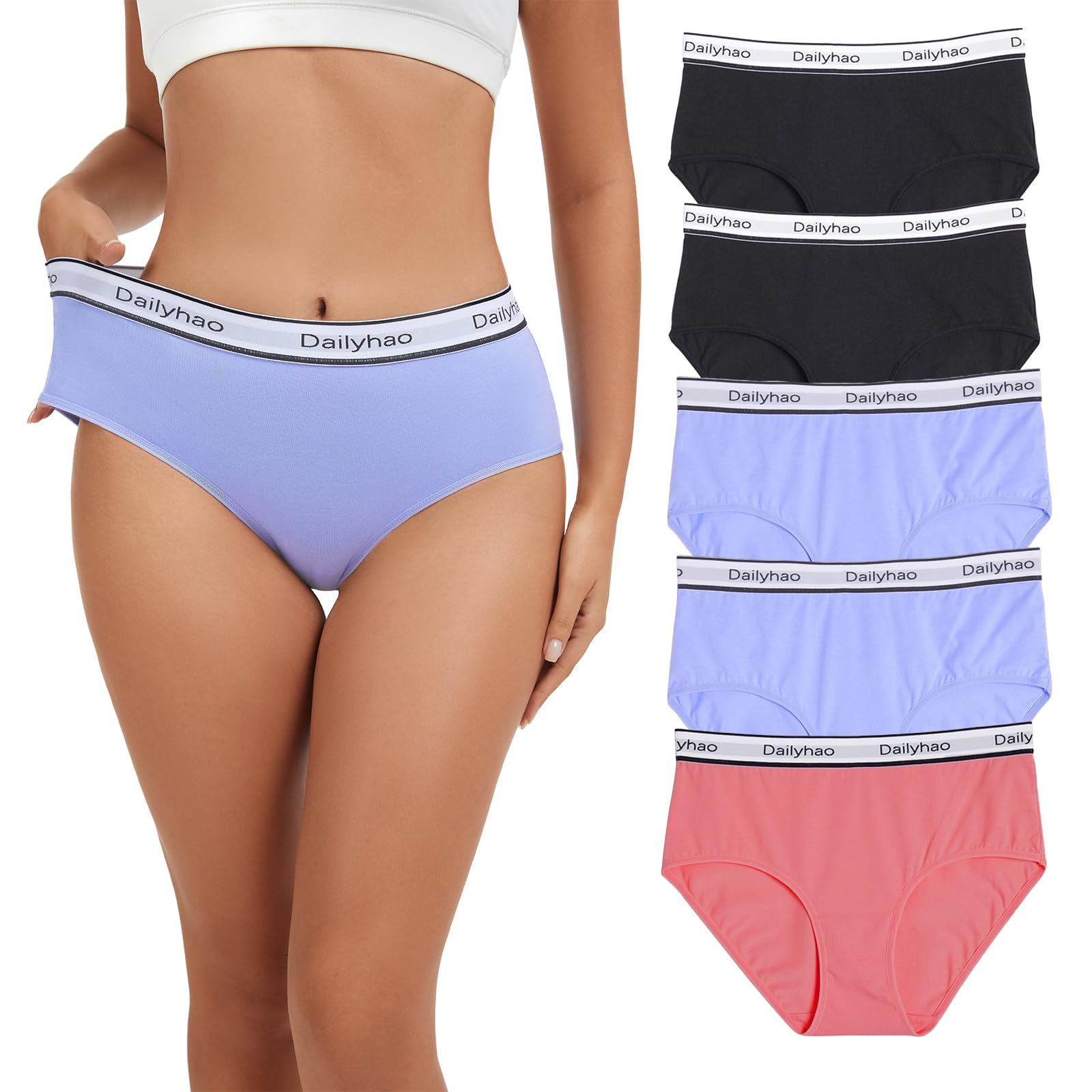 Women Underwear Cotton Mid Rise Full Coverage Soft 5-Pack