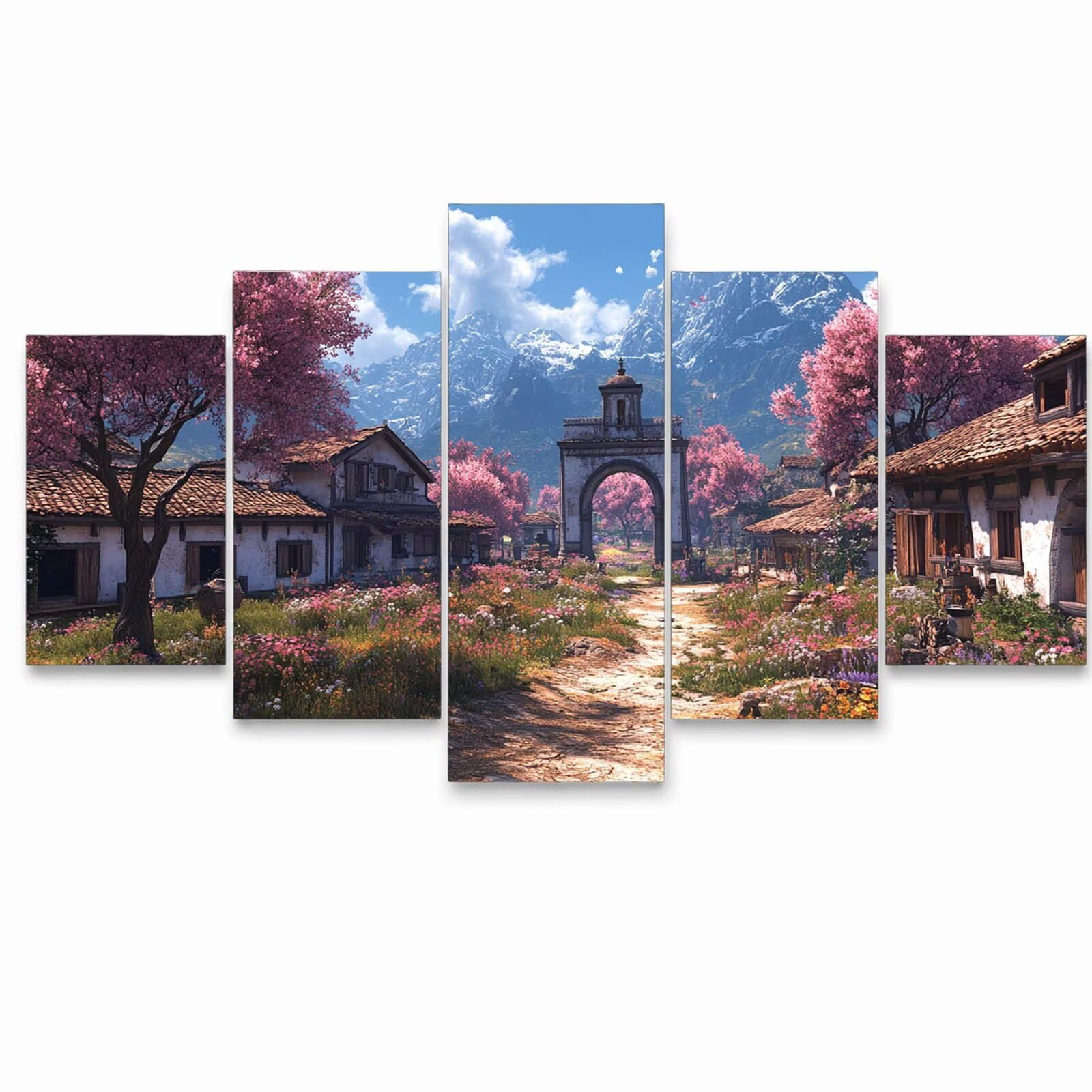 5 Pack Leuchtend Malen Nach Zahlen Erwachsene Berg Drei Größen YCBZ-0864 | DIY Set Erwachsene mit Pinselset Acrylfarben Set Fünf Leinwand zum Bemalen Kirschblüten Deko Wohnzimmer Geschenke für Frauen