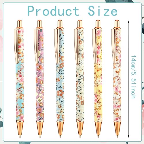 Miniatura 10 de TIESOME 6 bolígrafos de arte floral, retráctiles de 0.039 pulgadas (0.039 in), color negro, personalizados, adecuados para mujeres, colegas,