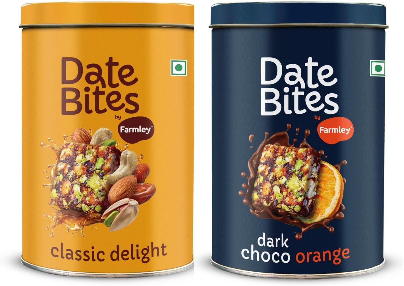 Classic Date Bites & Dark Choco Orange Date Bites Tin Jar 200g X 2 I Dates Barfi Made with Dates, Pista, Cashews, Almonds, Honey and Pure Ghee