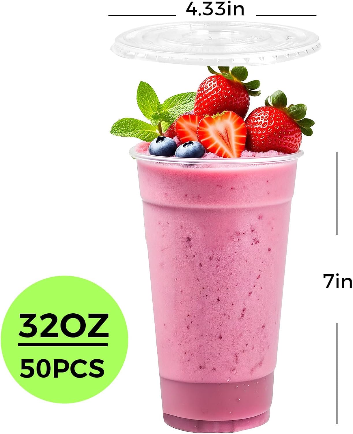 [50 SETS] 32 oz Cups with lids, Plastic cups with lids and straws, iced coffee cup, suitable for takeout iced coffee cold drinks, smoothies, juices, parfaits, Frappuccinos, and milkshakes.