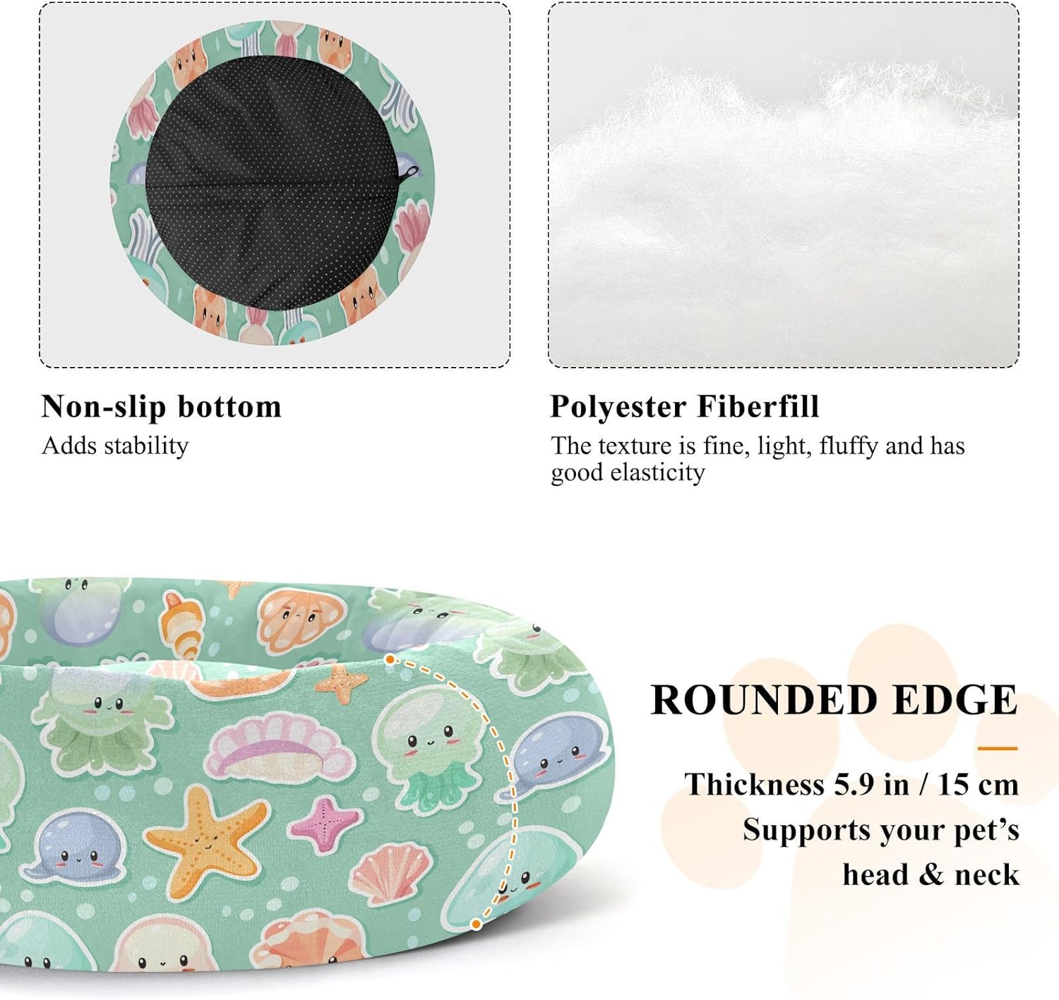 Wudan Pet Cat Beds Donut Cuddler Fluffy Dog Pillow Bed for Medium Size Pets Supplies M Light Blue Jellyfish