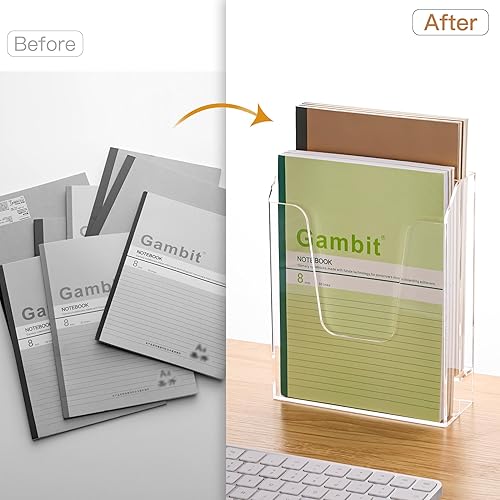 Miniatura 8 de YUXUN Carpeta de archivos de acrílico, almacenamiento vertical de archivos, organizador de escritorio transparente, 2 bolsillos