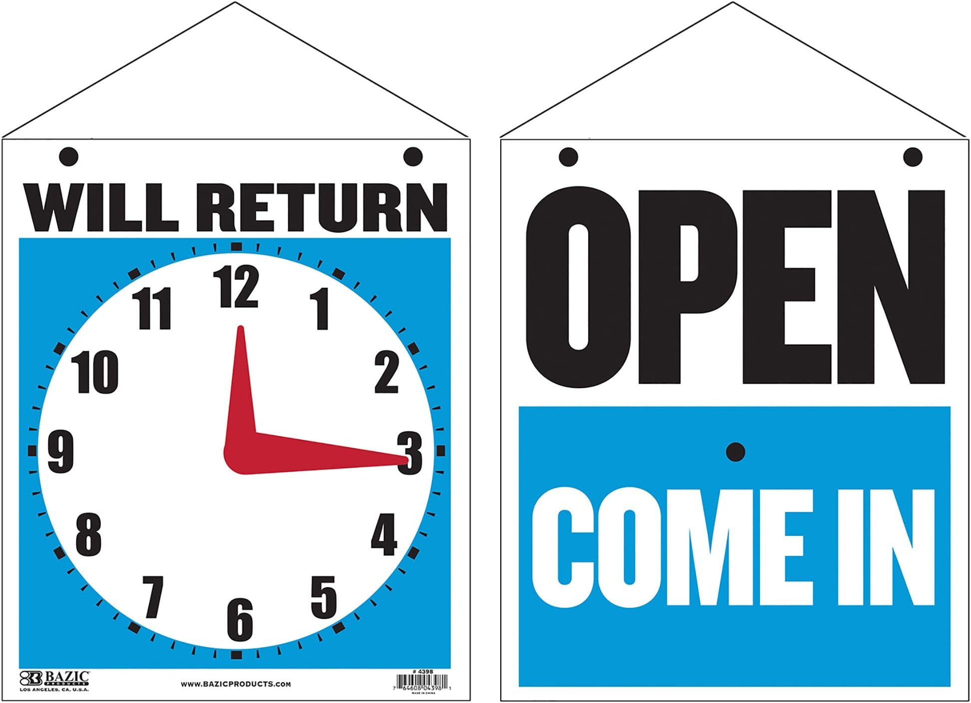 BAZIC Products Open Sign 7.5"x9", Clock Will Return Will be Back, Double Sides Plastic Vinyl Office Door Signs, Business Store Office Bars Retail Salon Shop, 1-Pack
