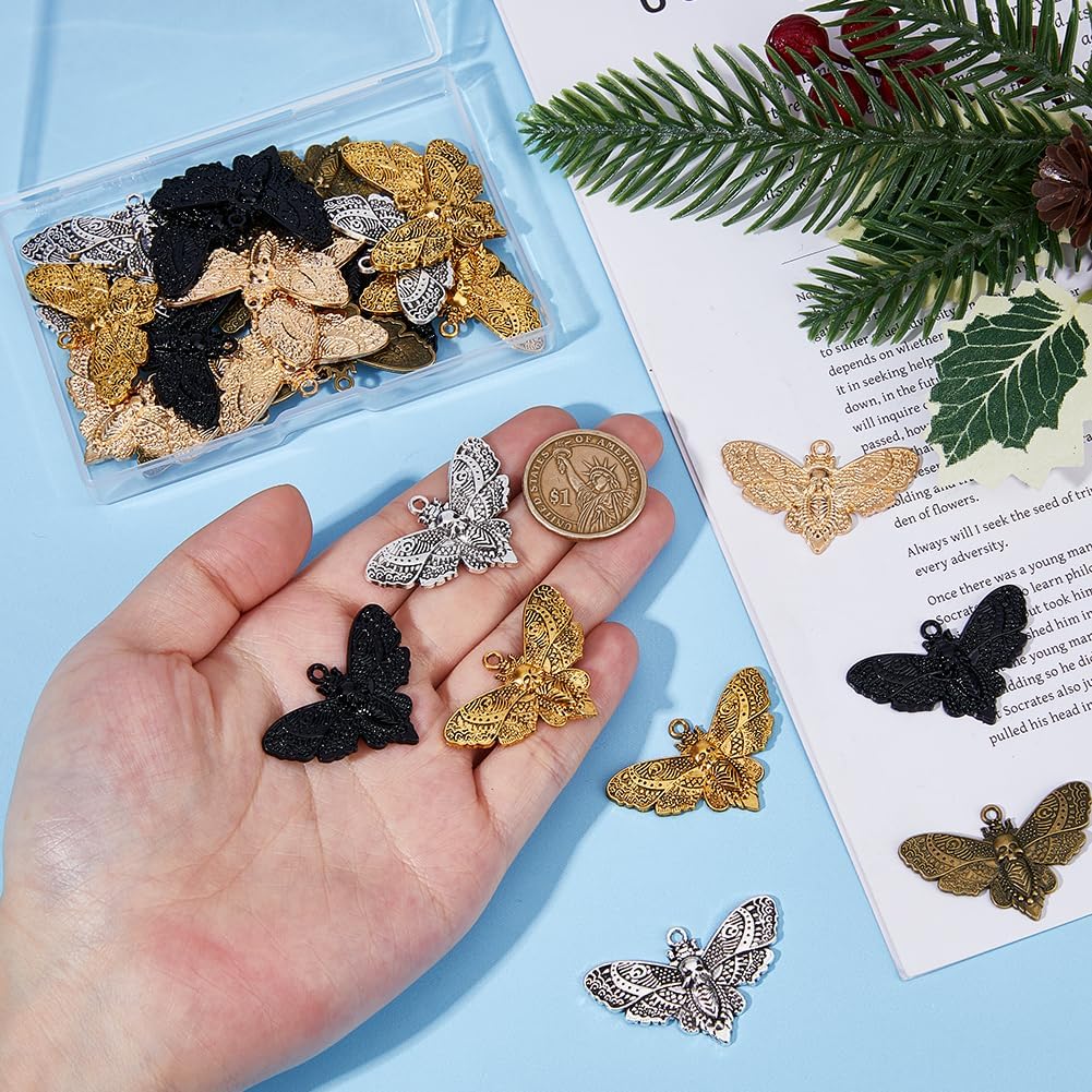 30pcs 5 Colors Moth Charms Gothic Insect Charms Skull Head Moth Pendant Alloy Animal Pendants Halloween Charm for Jewelry Necklace Bracelets Earrings Making DIY Crafts - Image 3