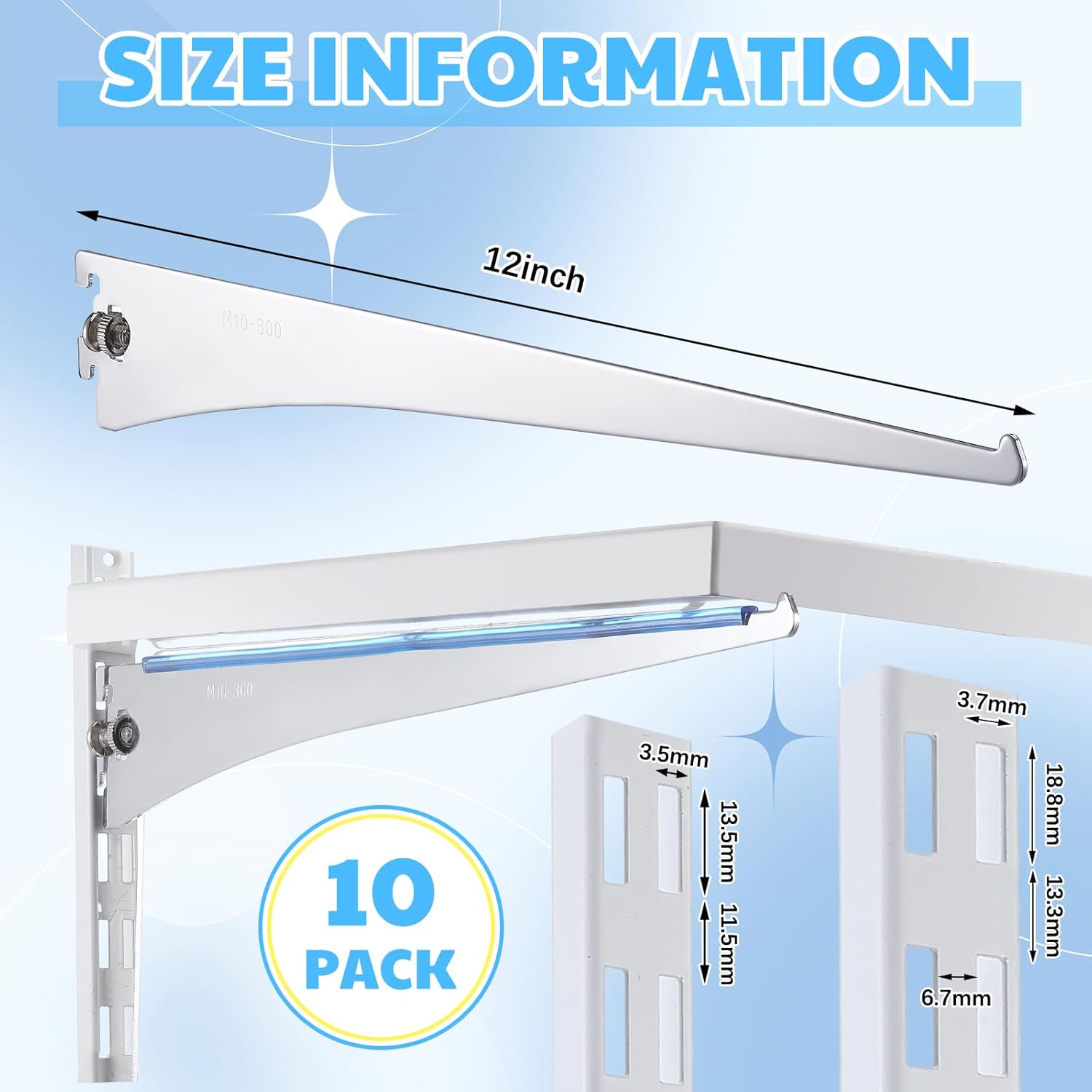 Gisafai 10 Pack Shelf Bracket Adjustable Shelving Brackets Single Track Twin Track System Metal Stand for Shelving Shelf Standard Stand for Stores Closet Kitchen (Silver,12 Inch)