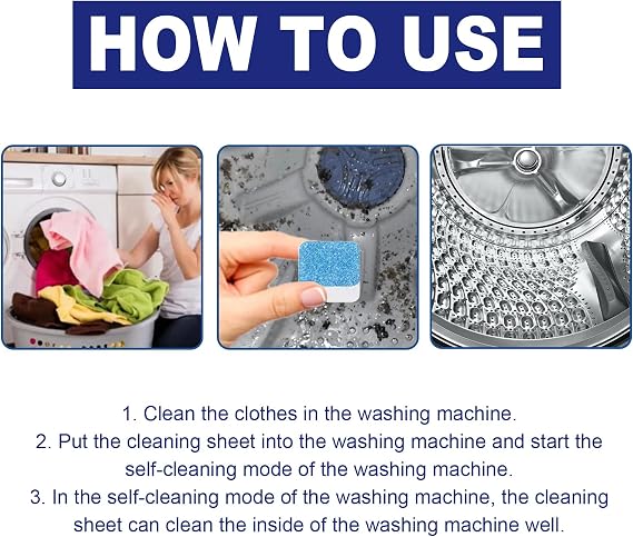 Washing Machine Cleaner, Washing Machine Cleaner Descaler 12Pack,Deep Clean and Descaling for HE Front and Top Loaders Washer - High-Efficiency Tablets for a Fresh, Spotless Laundry
