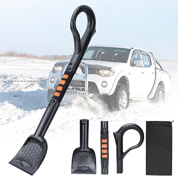 3-in-1 Ice Scraper for Car Windshield,25.8 inch Emergency Snow Shovel with 5.2inch Shovel Blade,Detachable Snow Scrapers with Ergonomic Soft Foam Grip for Cars, Trucks, SUVs, VehicleOrange