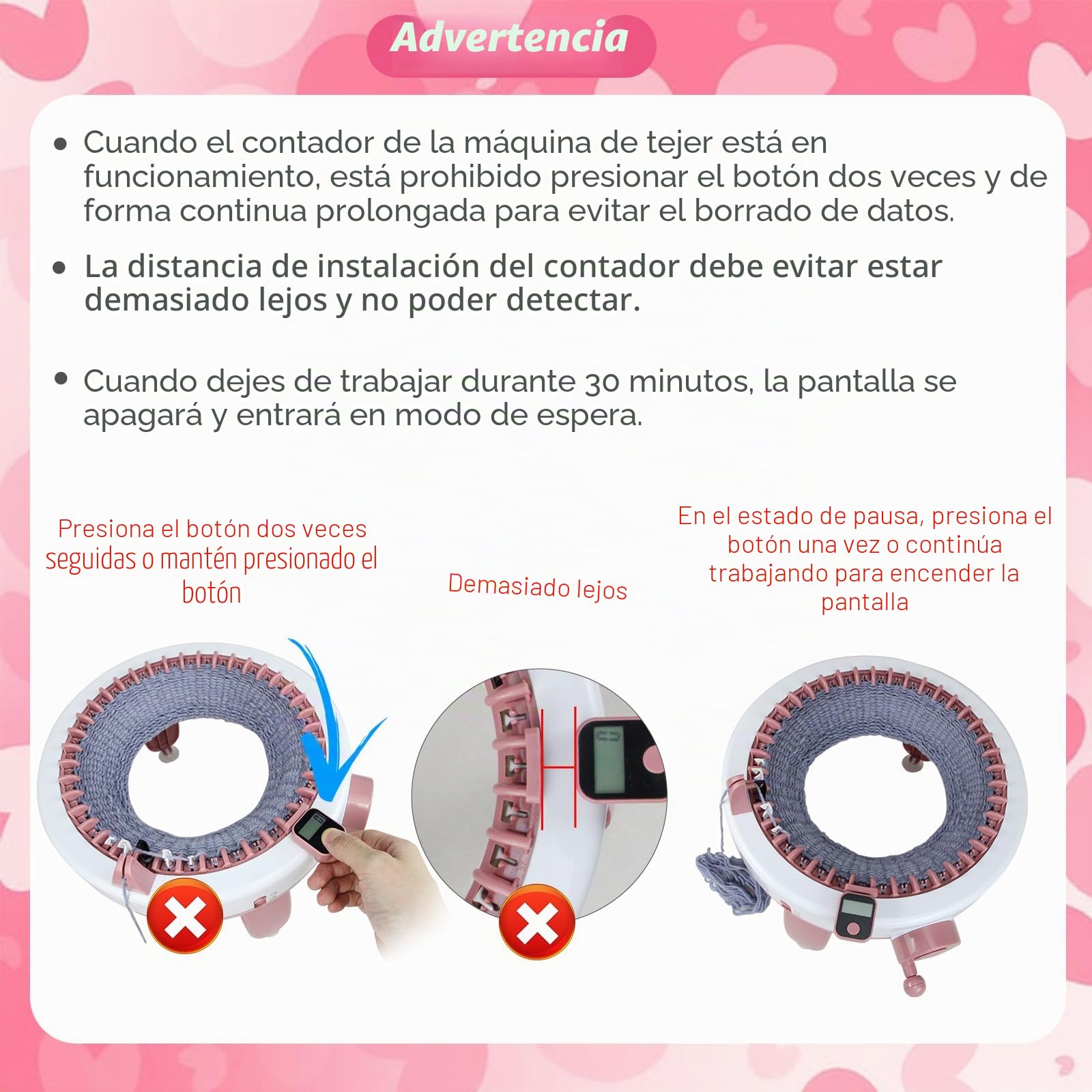 Kardeep - Contador de hileras para máquinas de 32, 40 y 48 pines, magnética, rosa, circular
