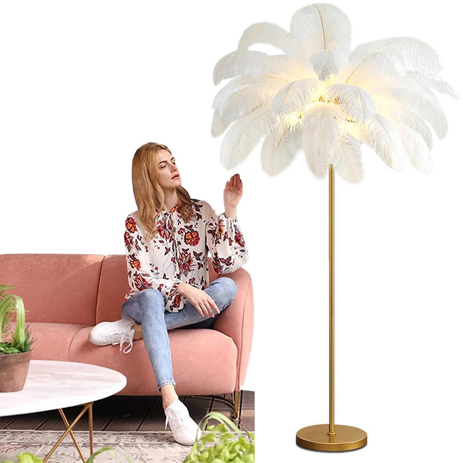 Lampadaire créatif plumes d'autruche pour une ambiance de ferme à LED