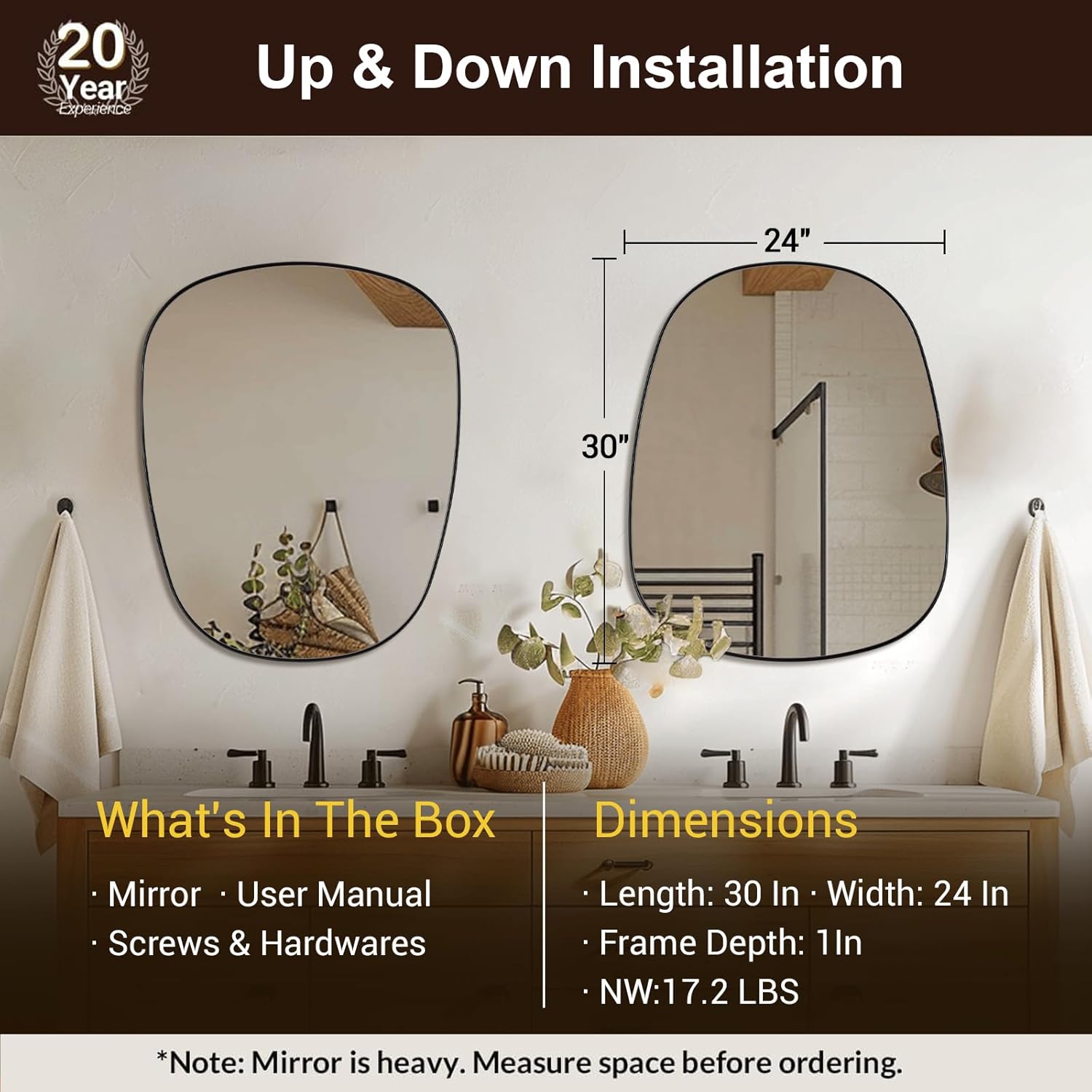 ANDY STAR Irregular Wall Mirror, 24"x30" Matte Black Vanity Mirror for Bathroom, Unique Scalloped Design in Stainless Steel Metal Frame, Ideal for Living Room, Bedroom, Entryway Matte Black 30"L x 24"W