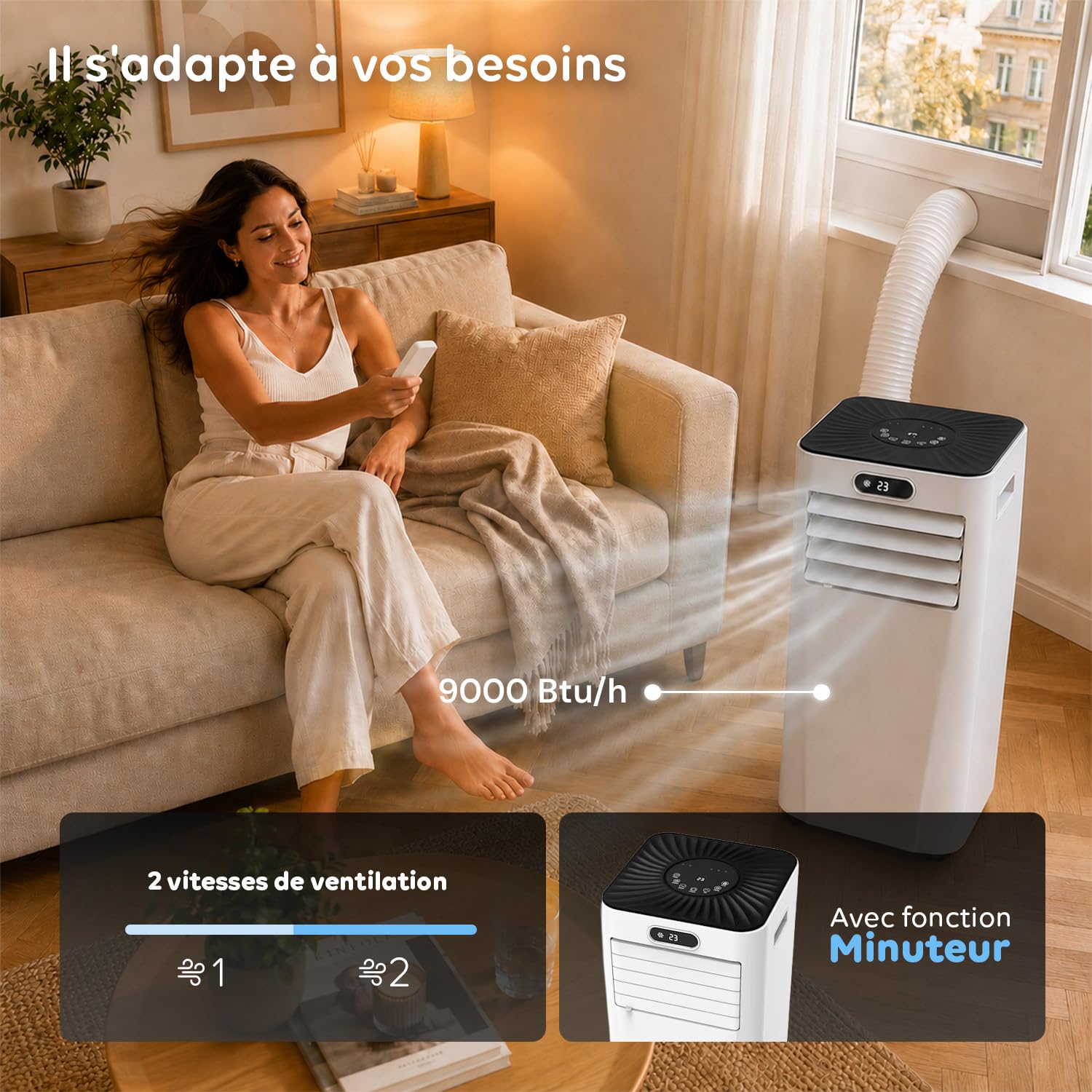 Wintem Nuvelle A010L Climatiseur Portable 9000 BTU Wi-Fi – Climatiseur Portable Chaud/Froid Classe A, Surface 18 m², Minuterie, Contrôle Smartphone, Silencieux