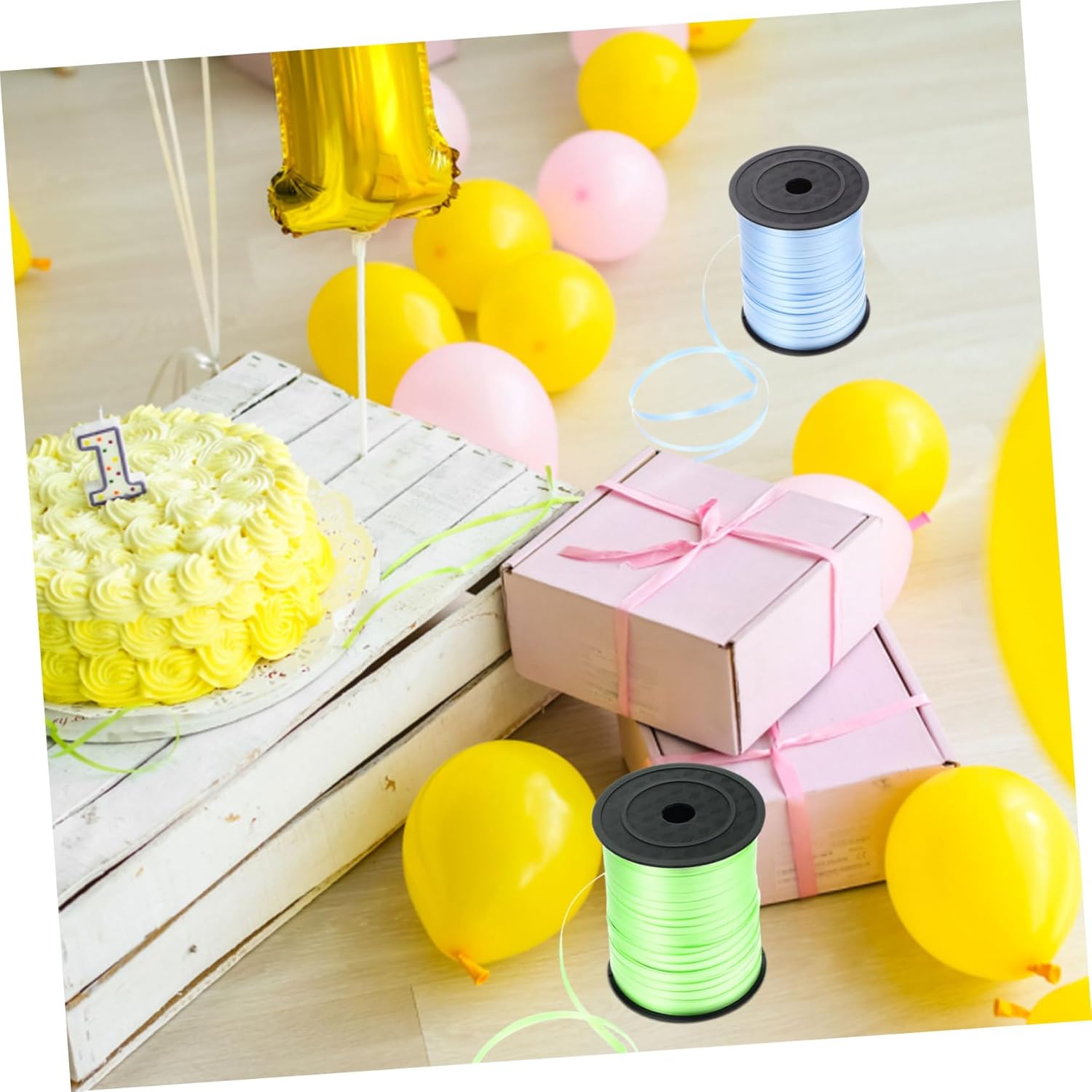 6 Rolls Colorful Balloon Ribbon Strap Yards Decorative Wrapping Ribbon for Party Props Lightweight Durable for Bouquets Bows and Wedding Decorations