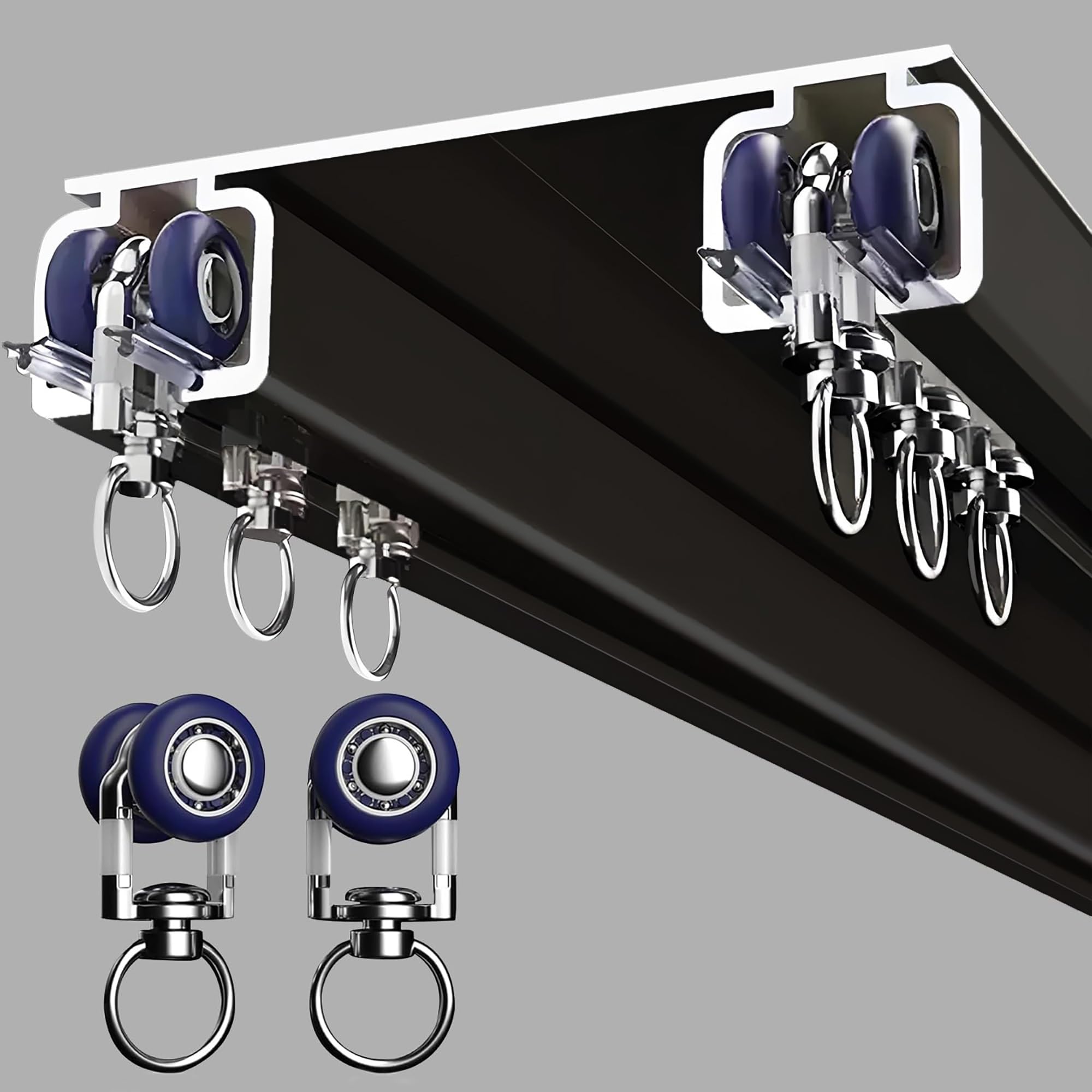 Rail de rideau double silencieux en aluminium robuste noir pour grand salon