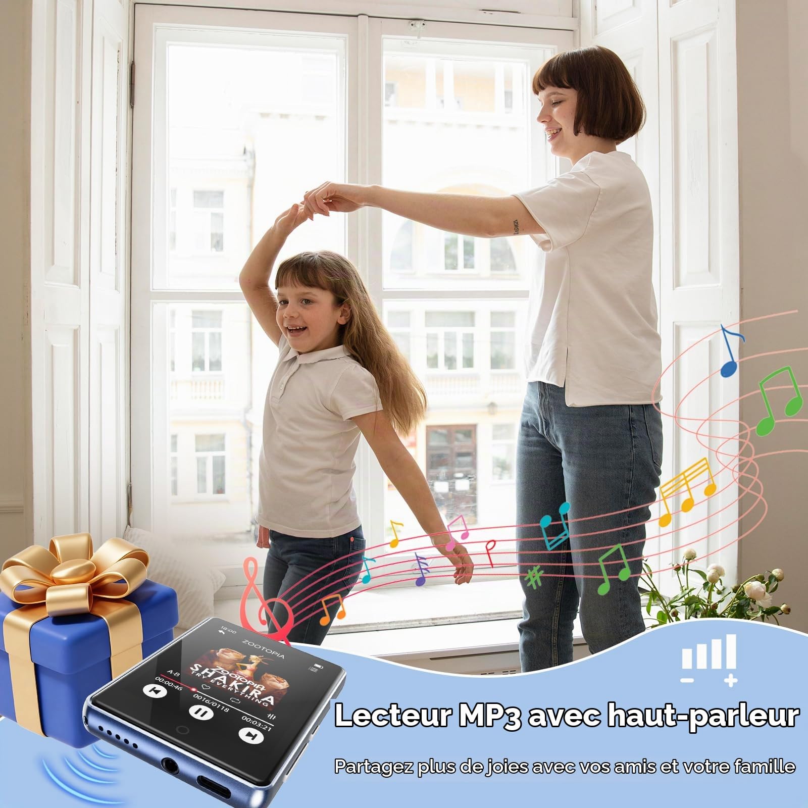 Lecteur MP3 Bluetooth 5.3 avec Écran Tactile Complet de 2,8 Pouces, Haut-Parleur Intégré, 32 Go (Prend en Charge Jusqu'à 128 Go), Baladeur Musique HiFi sans Perte avec Radio FM