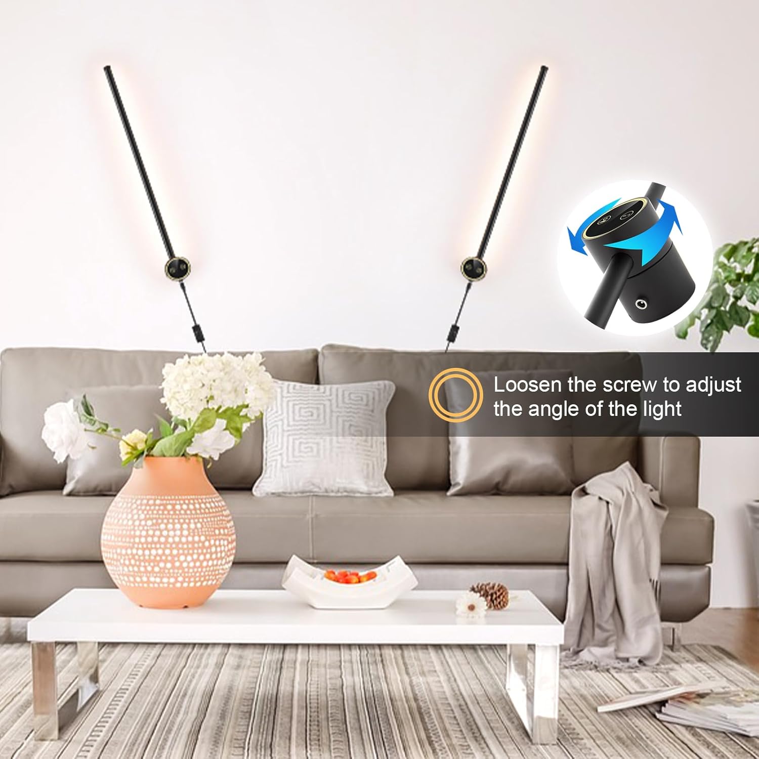 Wall Sconces Set of Two, 22'' LED Dimmable Plug in Matte Black Sconces Wall Lighting Fixtures, 9W Modern Wall Lamp Indoor for Living Room Bedroom Hallway