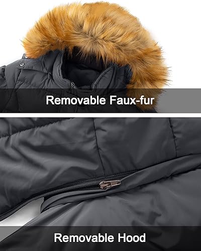 Vista 4 de Szory - Abrigo de invierno con bolsillos de plumón para mujer con capucha de piel extraíble