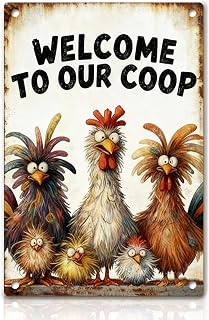 Funny Chicken Metal Decor Sign Vintage Metal Tin Sign Wall Art Decor Welcome To Our Coop Chicken Coop Signs for Outdoor Decorations Gifts for Women and Hen Lovers 8 X 12 Inch